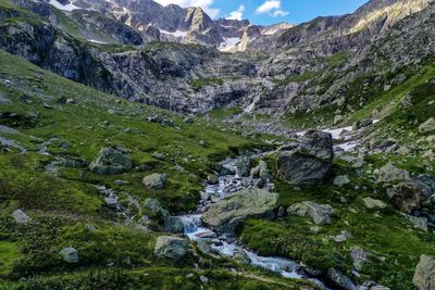 Scenic view of stream flowing through rocks