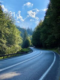 Road amidst trees against sky