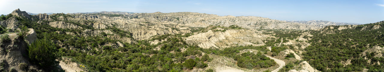 Panoramic view of rocky mountains against sky