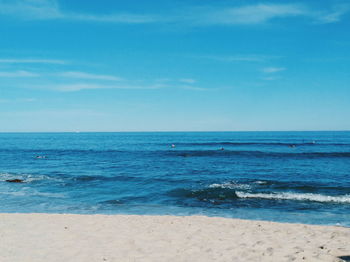 Scenic view of sea against blue sky