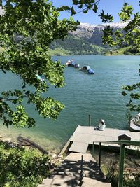 High angle view of lake amidst trees