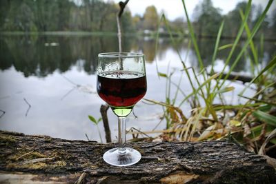 Close-up of wine glass on table