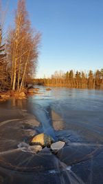 Scenic view of frozen lake against sky during winter