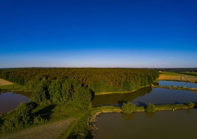 Scenic view of field against clear blue sky