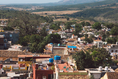 High angle view of townscape against sky