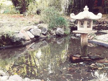 View of lake in garden