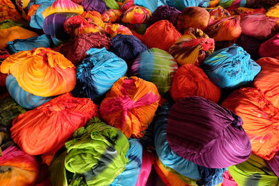 Full frame shot of multi colored textiles for sale in market