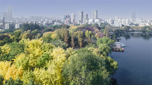 High angle view of buildings in city