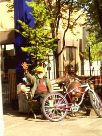 Bicycles parked on road