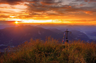 Scenic view of field against sky during sunset