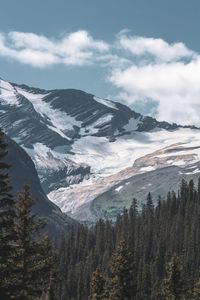 Scenic view of snowcapped/glacier mountains against sky