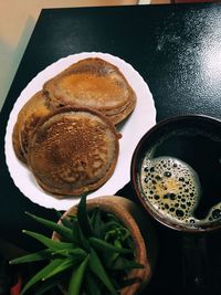 High angle view of coffee on table