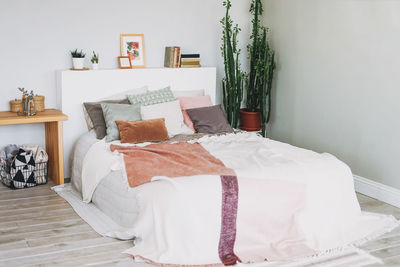 Scandinavian modern cozy bright interior in bedroom
