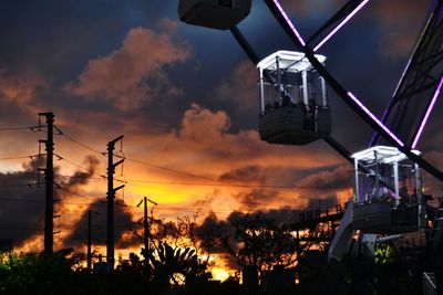 Silhouette of electricity pylon against sky during sunset