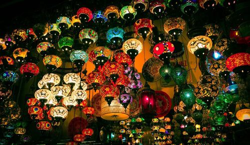 Low angle view of multi colored lanterns