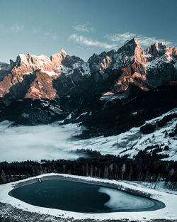 Scenic view of snowcapped mountains against sky