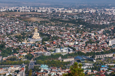 High angle view of buildings in city