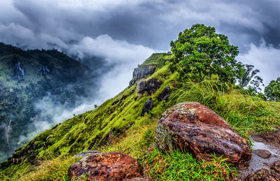 Scenic view of rocks against sky