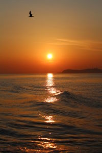 Scenic view of sea against orange sky