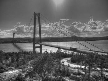 Bridge by plants against sky