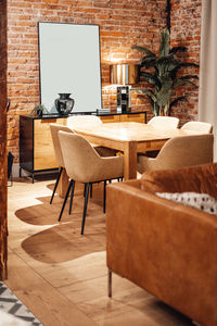 Chairs and tables against wall at home