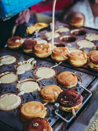 High angle view of food on barbecue grill