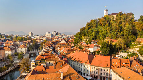 High angle view of townscape against sky