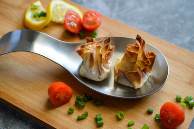 High angle view of food on table