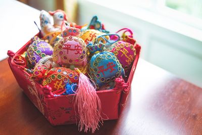 Close-up of multi colored souvenirs