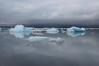 Scenic view of frozen lake against sky