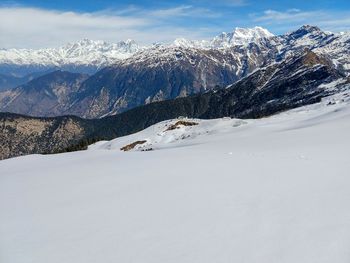 Scenic view of snowcapped mountains against sky