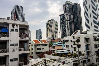 High angle view of buildings against sky