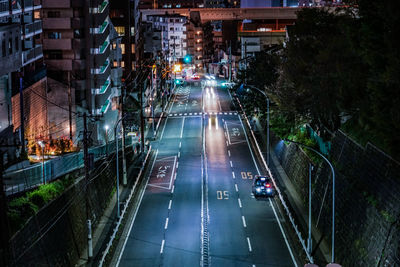 High angle view of traffic on road at night