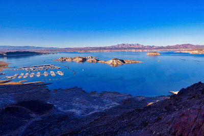 Scenic view of lake against blue sky