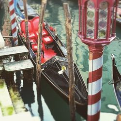 Close-up of red boat in water