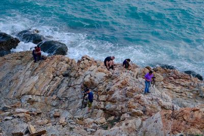 High angle view of people on beach