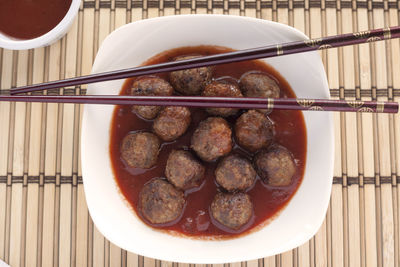 High angle view of food in bowl on table