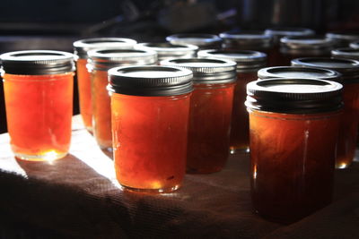 Close-up of food containers on table