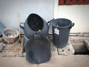 Close-up of old metal equipment on wall