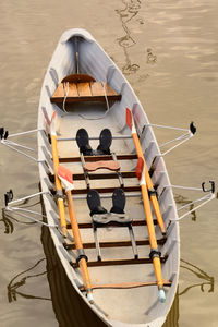 High angle view of boat sailing in lake