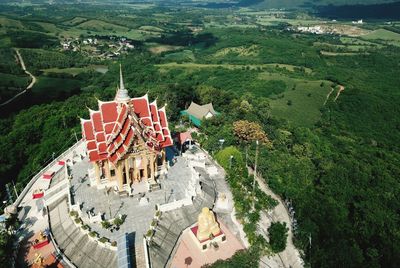 High angle view of buildings in city