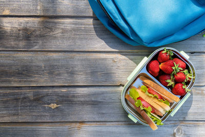 Directly above shot of fruits in bowl on table