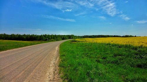 Dirt road passing through field