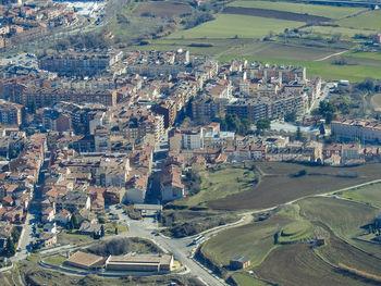 High angle view of townscape and road in city