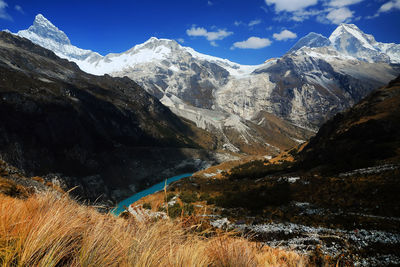 Lake with mountains in background