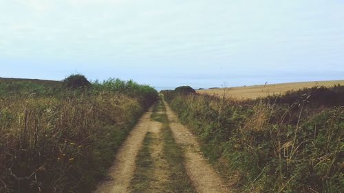 Dirt road with sky in background