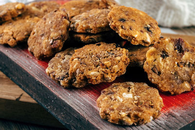 Close-up of cookies on cutting board