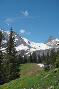 Scenic view of snowcapped mountains against sky