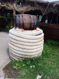 High angle view of ropes on grass