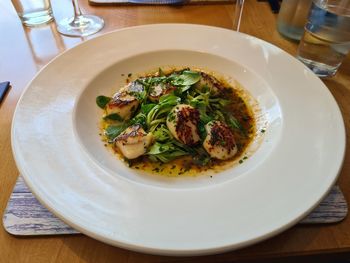 High angle view of meal served in plate